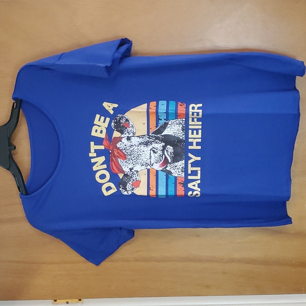 Womens Blue Short Sleeve "Don't Be A Salty Heifer" T-shirt